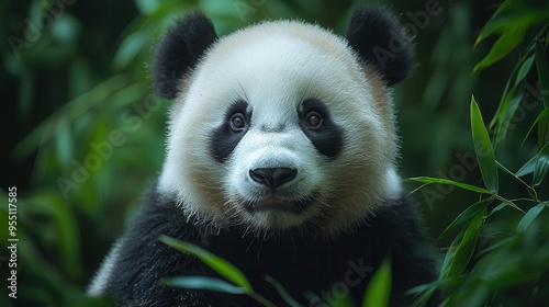 Peaceful Giant Panda Enjoying Bamboo Feast in Lush Forest Serenity