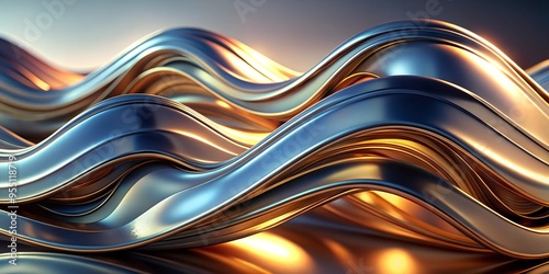 Abstract metallic wave patterns in a smooth gradient showcasing unique fluid dynamics and reflections