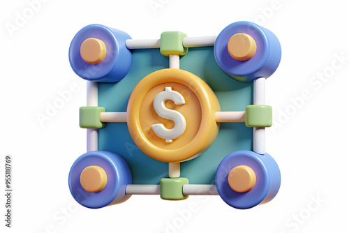 3D AI Fintech and Dollar Symbols Frame for Modern Financial Design with Copy Space.