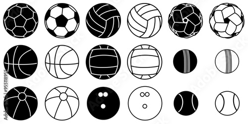 set vector balls icon. football, soccer, volleyball, basketball, bowling, tennis, cricket. collections  sports balls design illustration