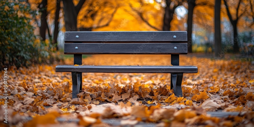 Autumn Serenity: Park Bench Amidst Vibrant Leaves Autumn Serenity: Park Bench Amidst Vibrant Leaves