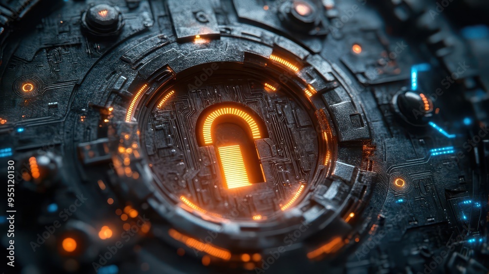 closeup of ornate padlock glowing circuit patterns dark background with blue digital elements symbolic representation of cybersecurity tech concept illustration closeup of ornate padlock glowing circuit patterns dark background with blue digital elements symbolic representation of cybersecurity tech concept illustration
