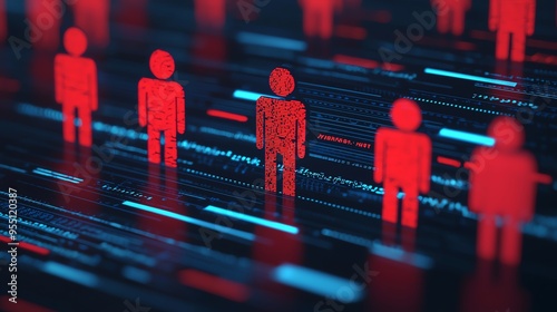 Cybersecurity awareness, people interacting with secure networks, 3D illustration