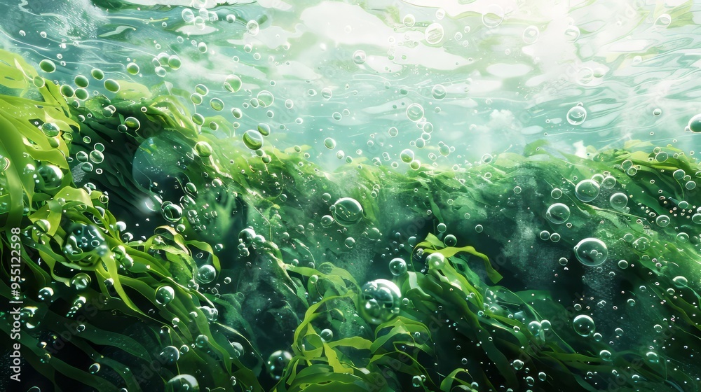 A green underwater scene with bubbles A green underwater scene with bubbles