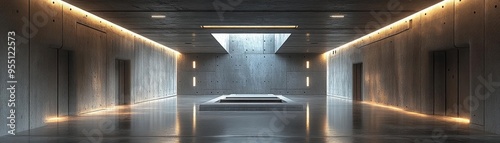 Underground bunker complex, with concrete walls, reinforced doors, and emergency lighting, 3D architecture photo