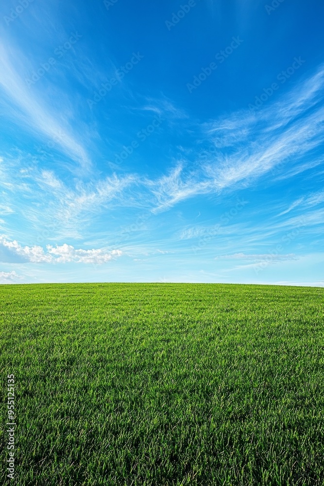 A well-trimmed green grass field with blue sky A well-trimmed green grass field with blue sky