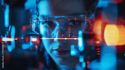 Research using laser optics, showcasing scientific experiments and innovations in physics and engineering