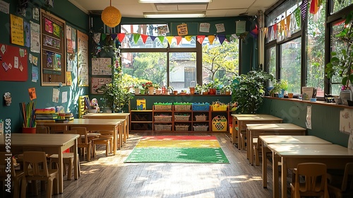 Vibrant Elementary School Classroom Buzzing with New School Year Excitement