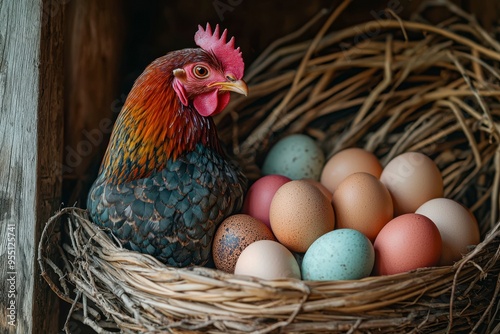 A Hen Sitting on a Nest of Eggs