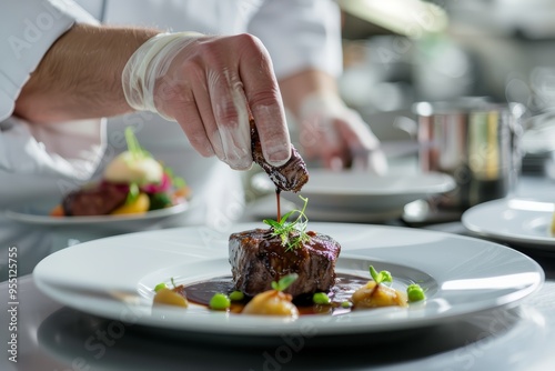 A chef preparing a delicious dish in a fine restaurant.
