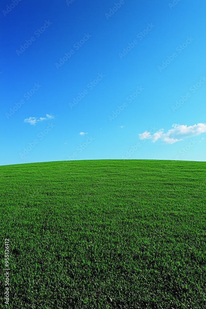 A well-trimmed green grass field with blue sky A well-trimmed green grass field with blue sky