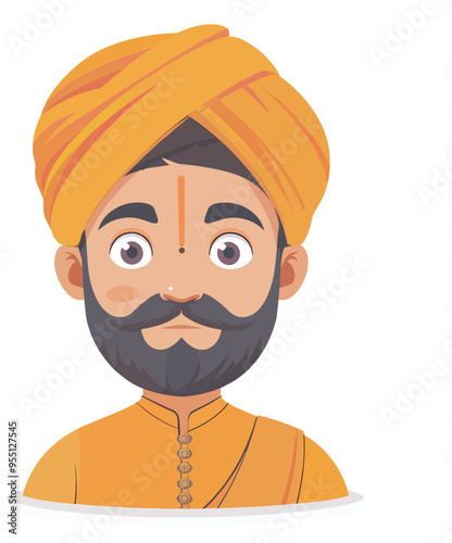 Indian Man Portrait Traditional Clothing Culture AvatarIllustration Spirituality Hinduism Religion India Male Person Character Face Design Graphic Isolated