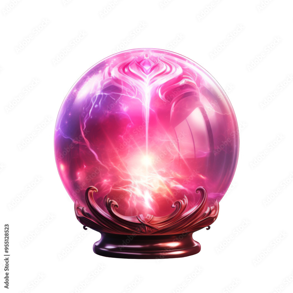 A Crystal Sphere Filled with Glowing Pink Energy on a Decorative Base A Crystal Sphere Filled with Glowing Pink Energy on a Decorative Base