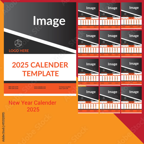 Obraz na płótnie 2025 Calender Free vector Design wall calendar blue new template a design vector w salonie
