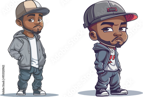 African American Cartoon Boy Character Wearing Hoodie And Baseball Cap Streetwear Fashion Illustration Background Graphic Design Element For Clothing Brand Merchandise Print On Demand Products Urban