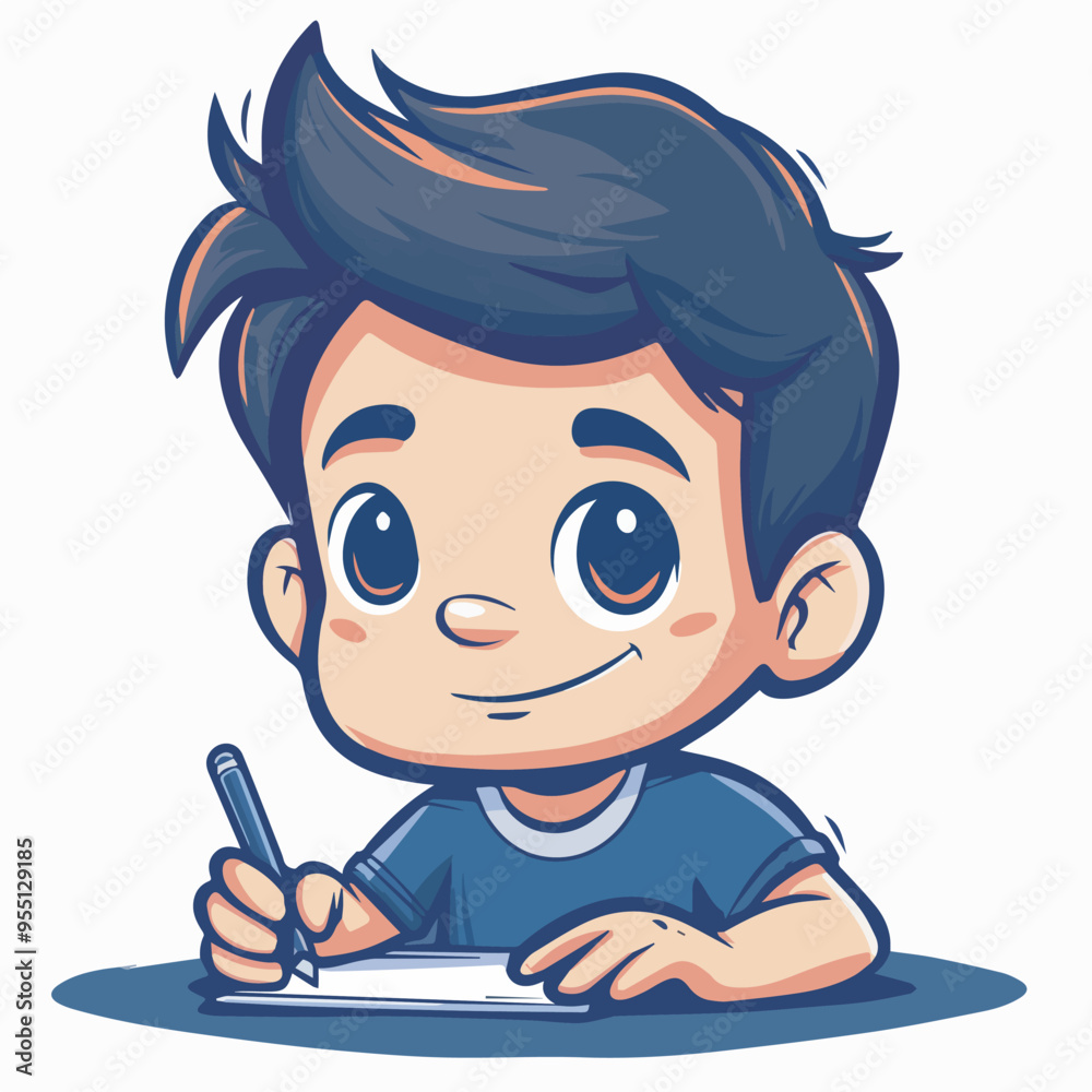 Cute cartoon boy writing studying homework assignment elementary school student learning education knowledge kids children back to school background isolated illustration digital art graphic Cute cartoon boy writing studying homework assignment elementary school student learning education knowledge kids children back to school background isolated illustration digital art graphic