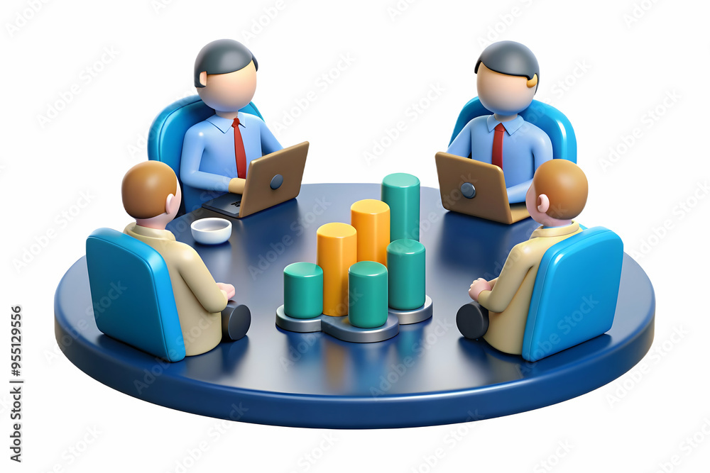 3D AI-Powered Business Strategy Meeting: Team Discussing Implementation of AI Tools for Growth in Modern Office Environment - Stock Photo Icon on White Background 3D AI-Powered Business Strategy Meeting: Team Discussing Implementation of AI Tools for Growth in Modern Office Environment - Stock Photo Icon on White Background