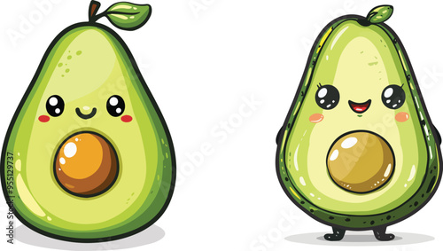 Cute Happy Avocado Cartoon Illustration Kawaii Chibi Character Design Food Fruit Healthy Eating Vegan Vegetarian Green Fresh Produce Organic Ripe Guacamole Ingredient Snack Breakfast Lunch Dinner