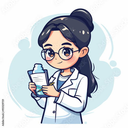 Cute Female Doctor Taking Notes Medical Professional Healthcare Illustration