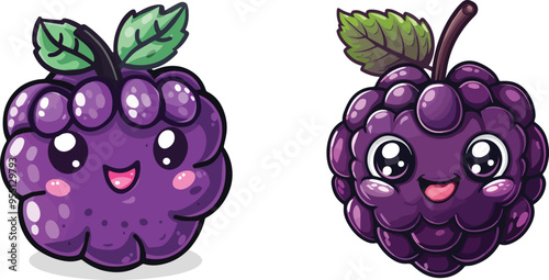 Cute happy cartoon purple grape character mascot illustration food fruit healthy fresh sweet delicious kawaii chibi drawing art icon isolated design element fun whimsical berry juice jam jelly snack
