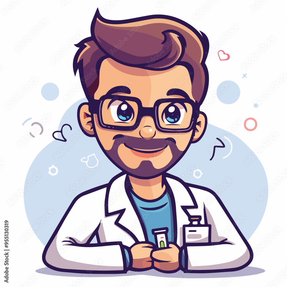 Cute cartoon doctor holding test tube healthcare professional medicine laboratory scientist medical professional clinic hospital healthcare provider lab coat stethoscope medical illustration Cute cartoon doctor holding test tube healthcare professional medicine laboratory scientist medical professional clinic hospital healthcare provider lab coat stethoscope medical illustration