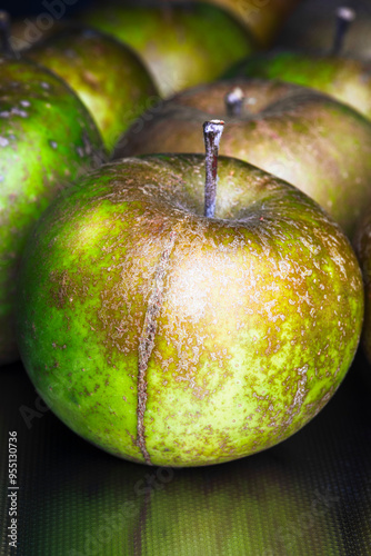 Golden Russet Apples on Table Close-up photo