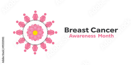 Breast Cancer Awareness Month. Peoples and flower. Great for cards, banners, posters, social media and more. White background. 