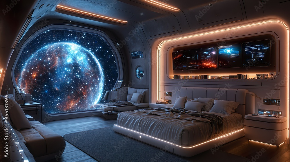 Futuristic bedroom with clean lines and neon lighting for a minimalist stylish vibe Futuristic bedroom with clean lines and neon lighting for a minimalist stylish vibe