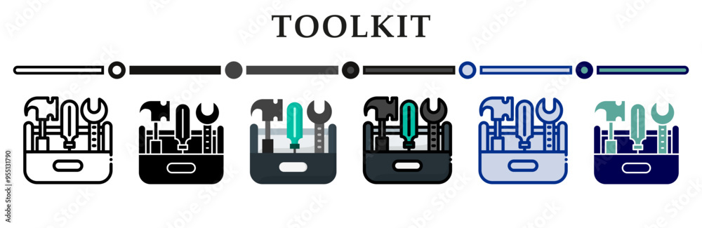 Toolkit icons set. 6 Various styles. For sign, symbol, element, presentation, infographic or web graphics. Vector Illustration. Toolkit icons set. 6 Various styles. For sign, symbol, element, presentation, infographic or web graphics. Vector Illustration.