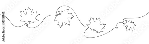 Vector illustration of a flowing garland of maple leaves in continuous line art style, simple and elegant.
