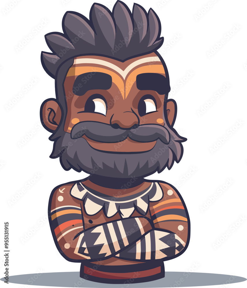 Fototapeta premium Confident Aboriginal Man Cartoon Illustration Tribal
