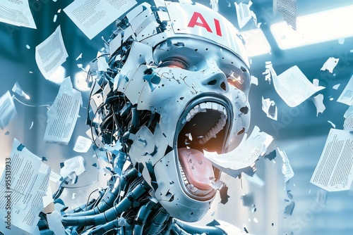 A front view of a giant machine with text 