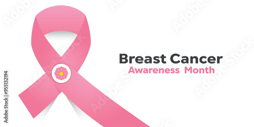Breast Cancer Awareness Month. Ribbon and flower. Great for cards, banners, posters, social media and more. White background. 
