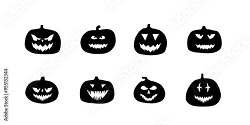 Halloween pumpkin lantern set. Isolated jack-o-lanterns with scary faces. Halloween clip art.