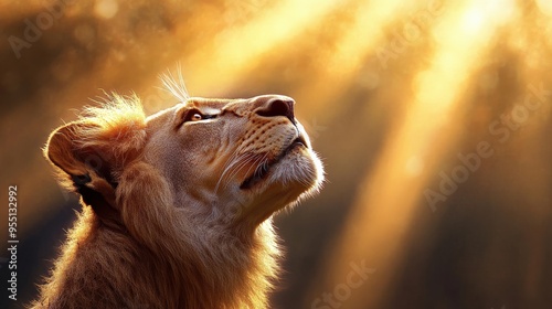 Jesus is called The lion of the tribe of Judah symbolizing His power and victory over death and sin. photo