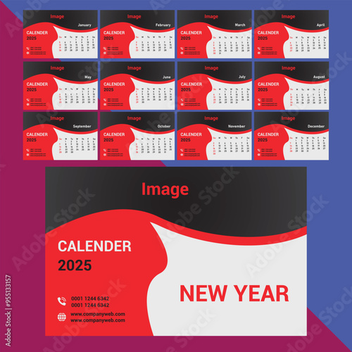 Obraz na płótnie Free vector elegant Design 2025 wall calendar blue template a design vector w salonie
