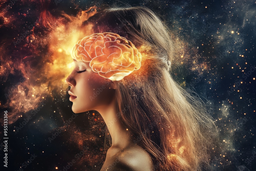 Decision theory Neuronal network A woman’s head exploding with fiery energy symbolizing the power of creativity imagination and intellectual expression in a vibrant surreal scene Decision theory Neuronal network A woman’s head exploding with fiery energy symbolizing the power of creativity imagination and intellectual expression in a vibrant surreal scene