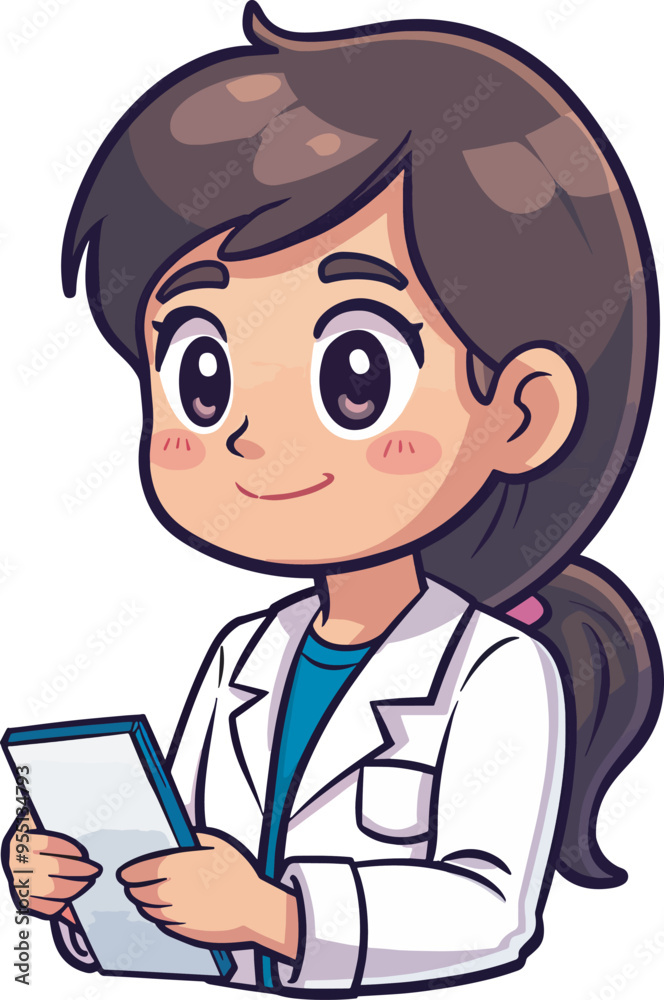 Cute female doctor holding a patient chart healthcare professional cartoon illustrationimage Cute female doctor holding a patient chart healthcare professional cartoon illustrationimage