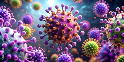 Microscopic view of colorful bacteria with detailed structures in a vibrant environment under a laboratory setting