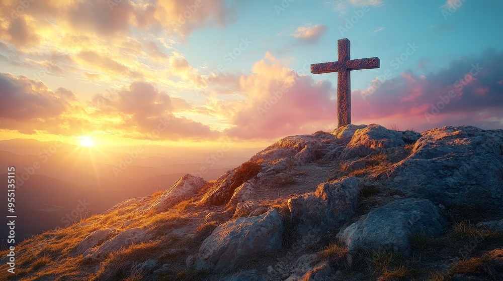Serene Sunrise Over Mountain Cross Serene Sunrise Over Mountain Cross