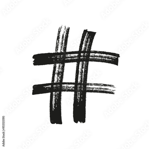 Hashtag grunge symbol - hand painted isolated vector hash sign. Hashtag character, useful design element for social media trending tags.