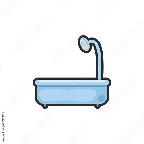bathtube shower in flat vector design.