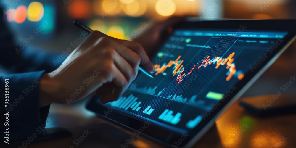 Financial analyst reviewing interest rate charts on a tablet clear visualizations of rate changes and economic impact modern interface Financial analyst reviewing interest rate charts on a tablet clear visualizations of rate changes and economic impact modern interface