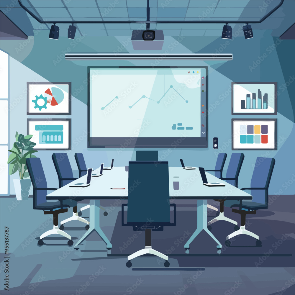 Modern Conference Room Interior Empty Boardroom with Furniture Business Meeting Workplace Presentation Concept Vector Illustration Modern Conference Room Interior Empty Boardroom with Furniture Business Meeting Workplace Presentation Concept Vector Illustration