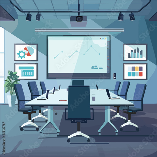 Modern Conference Room Interior Empty Boardroom with Furniture Business Meeting Workplace Presentation Concept Vector Illustration