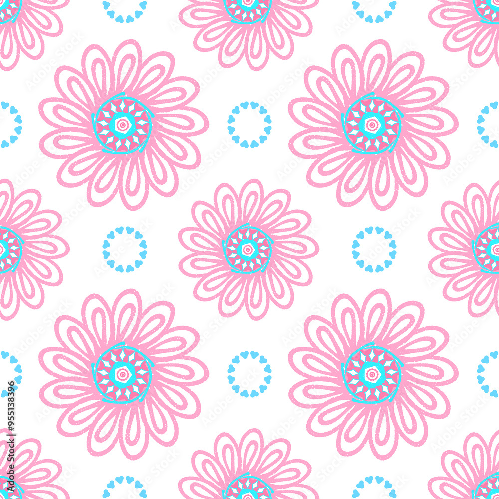 Seamless pattern in pink and blue tone for fabric design 