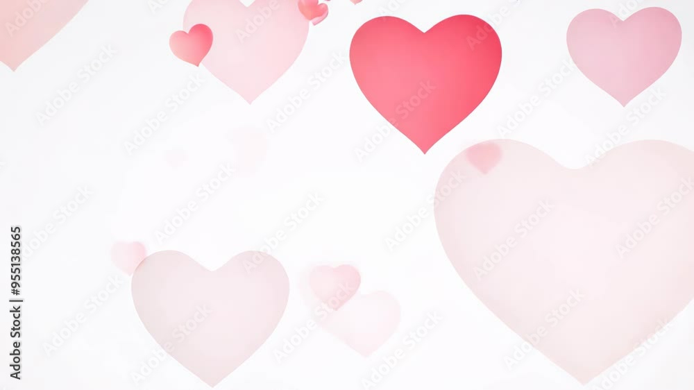 Soft pink and red hearts floating against a white background, creating a romantic and dreamy atmosphere