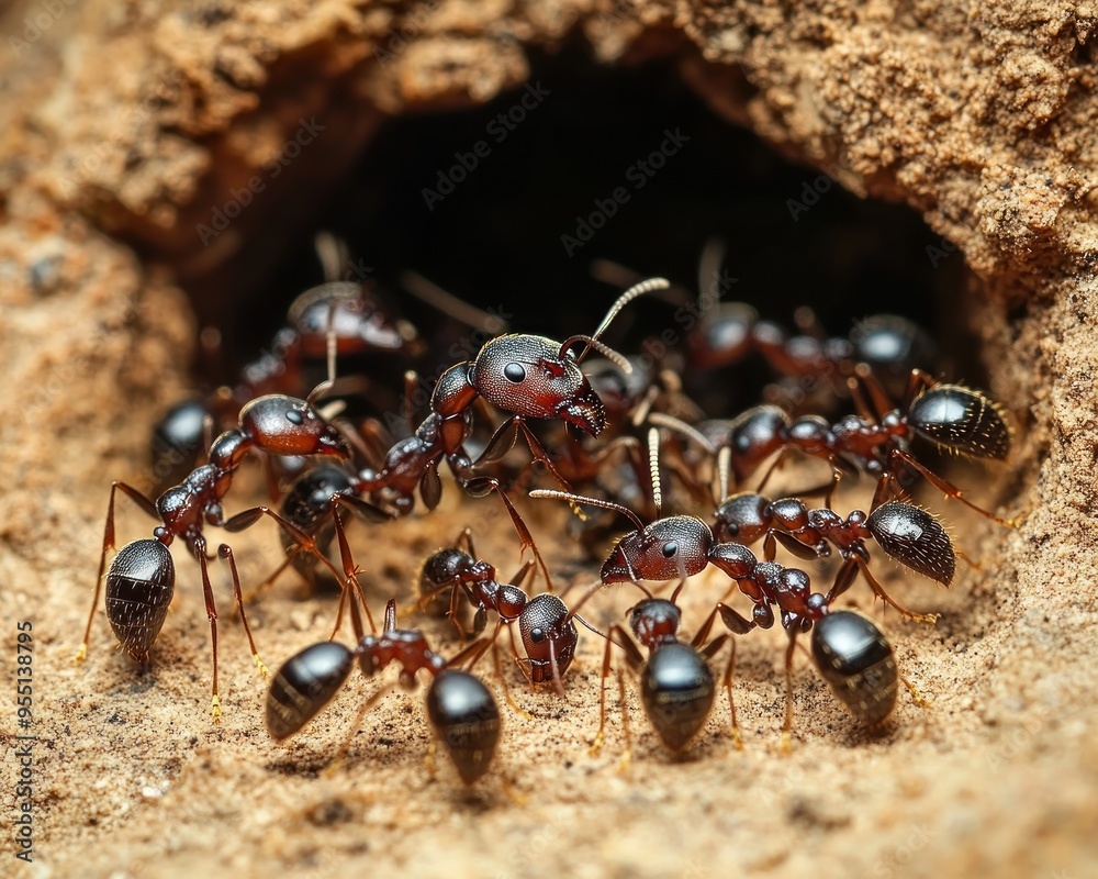 A Close-Up View of Tiny Ants Thriving in Their Natural Environment Witnessing the Incredible World of Miniature Creatures Up Close, Macro Photography of Ants in Their Habitat A Close-Up View of Tiny Ants Thriving in Their Natural Environment Witnessing the Incredible World of Miniature Creatures Up Close, Macro Photography of Ants in Their Habitat