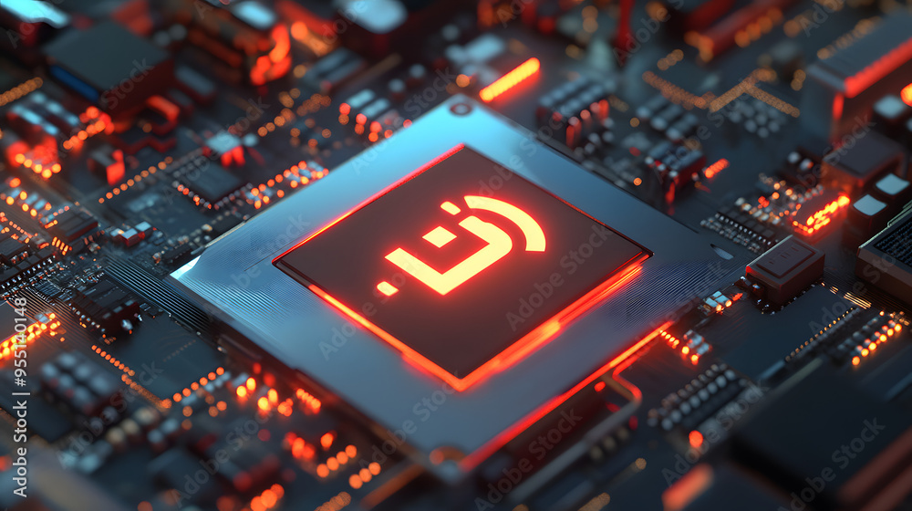 Digital device screen showing shutdown symbol amidst electronic components and cables, signifying the end of a technological era Digital device screen showing shutdown symbol amidst electronic components and cables, signifying the end of a technological era