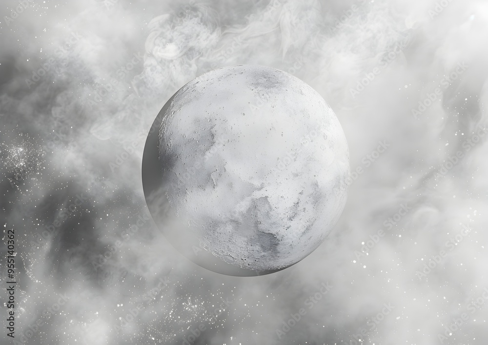 Fototapeta premium Ethereal Spherical Mist and Sparks in Monochrome Gradient Atmosphere